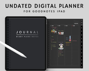 Black Undated Digital Planner 326+pages include Sticker Monday start, Sunday start. Goodnotes Planner iPad planner Tablet Planner DTcreative