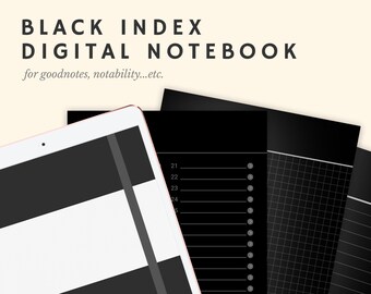 Black Index digital notebook,  Goodnotes template, goodnotes notebook, notability template, notability notebook