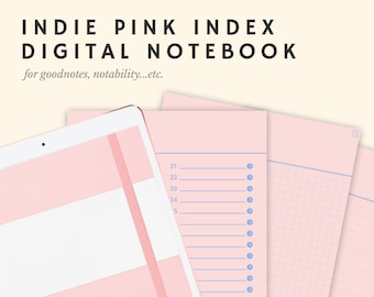 Pink Index digital notebook,  Goodnotes template, goodnotes notebook, notability template, notability notebook