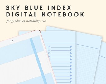 Blue Index digital notebook,  Goodnotes template, goodnotes notebook, notability template, notability notebook