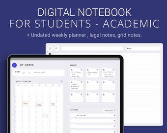 Digital notebook for students - Academic, undated weekly planner GoodNote iPad Notability Tablet Planner