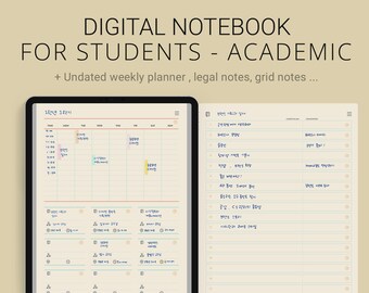 Digital notebook for students - Academic, undated weekly planner GoodNote iPad Notability Tablet Planner