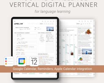 Undated Language Challenge Digital Planner, Daily Study Routine for iPad GoodNotes Language Learning, Hyperlinked Language Study Vocabulary