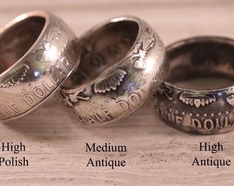 Silver Half Dollar Coin Ring - Silver Anniversary Ring - Thick Band - 90% silver tails out Customizable Jewelry