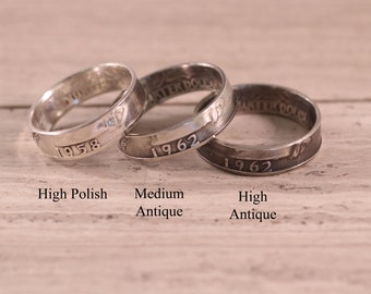 Silver Quarter Ring - Silver Anniversary Ring - Silver Coin Rings - Silver Wedding Band -  Coin Ring 90% silver Heads Out