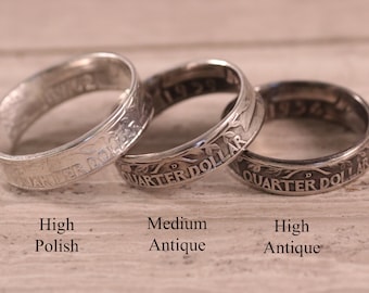 Silver Quarter Ring - Anniversary and Weddings bands- Coin Rings - 90% silver - Tails Out