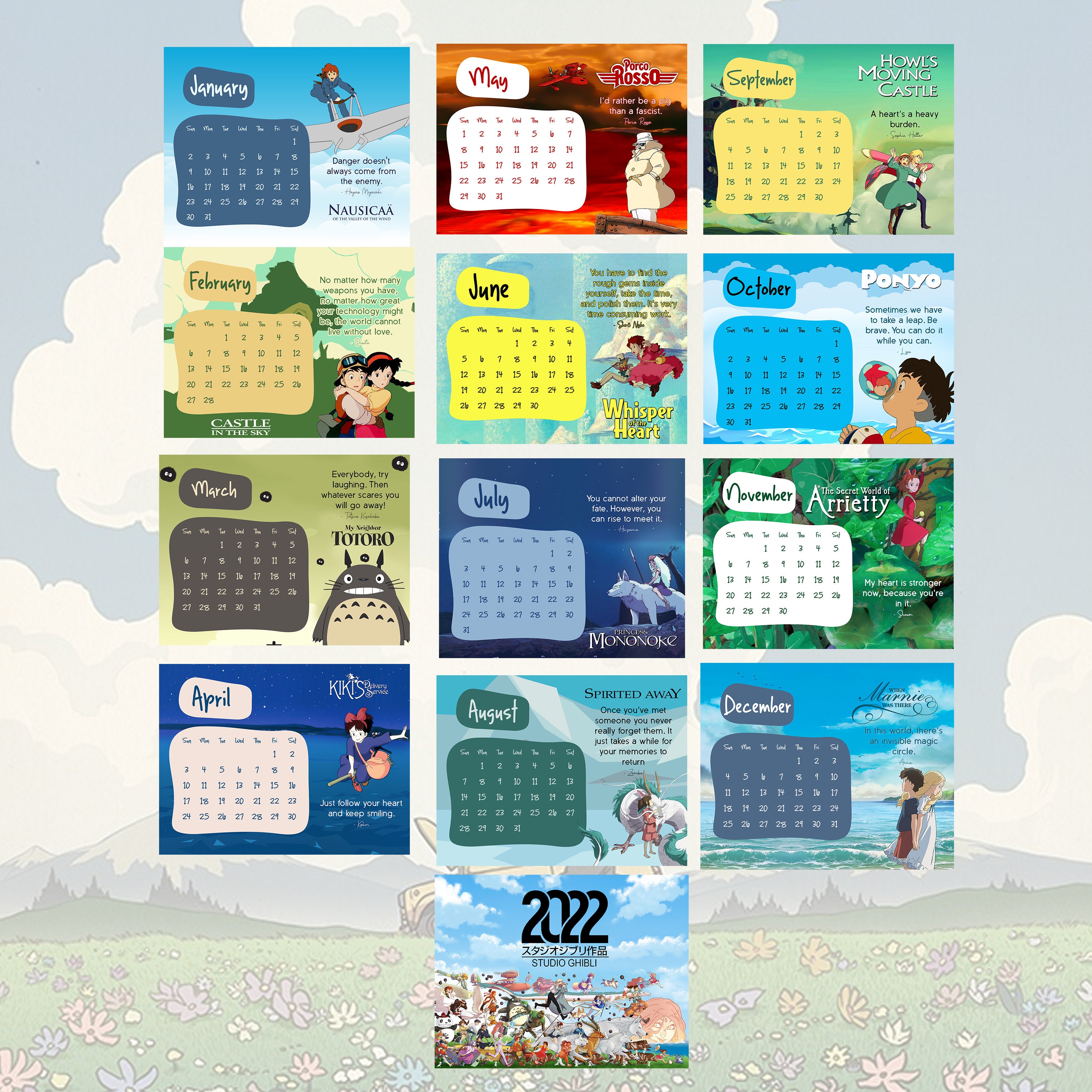 Studio Ghibli 2022 A4 Size Calendar Printable Digital File Etsy Ireland