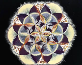 For prosperity, love and success - Flower of Life 400 x 400 mm - Mandala painting - Handmade canvas mixed media.
