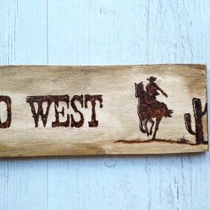 Wild West Destination Sign, Travel Lovers Gift, Personalised Holiday Memory Keepsake, Woodburned Wall Hanging or Shelf Sitter Decor image 3