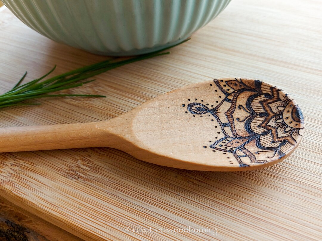 Mandala Wood Burned Spoon, Pyrography Cookware, Hand Burned Kitchen ...
