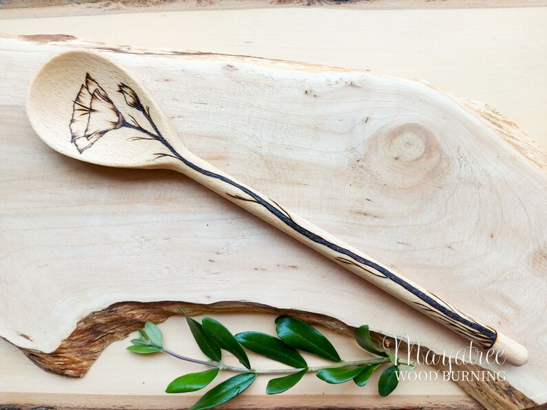 Set of 3 Floral Design Wooden Spoons, Pyrography Kitchen Utensils ...