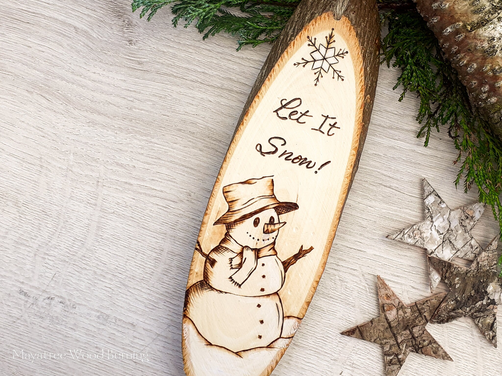 Pyrography Snowman Christmas Decoration Festive Wood Burned | Etsy