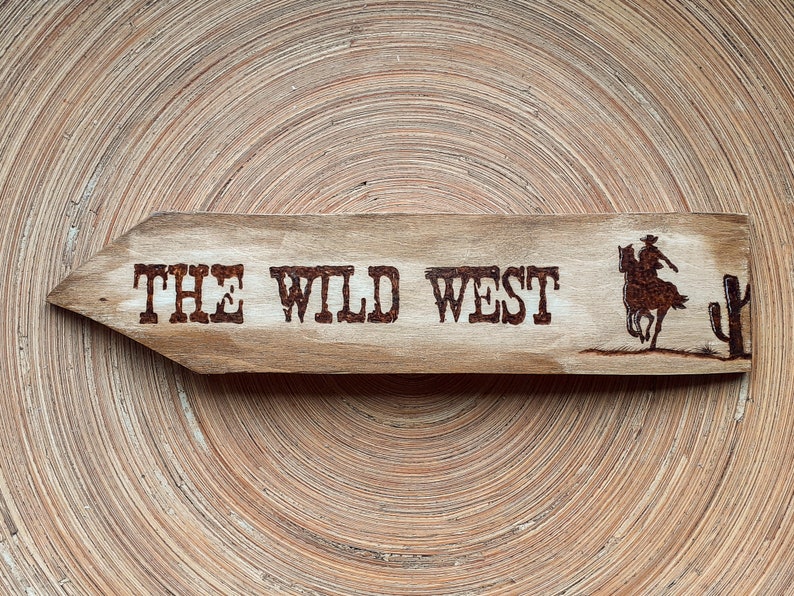 Wild West Destination Sign, Travel Lovers Gift, Personalised Holiday Memory Keepsake, Woodburned Wall Hanging or Shelf Sitter Decor image 2