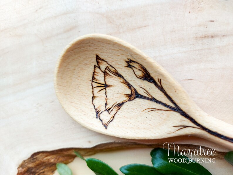 Set of 3 Floral Design Wooden Spoons, Pyrography Kitchen Utensils ...