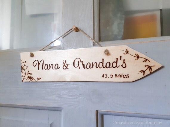 Custom Miles To Arrow Sign Miss You Present Handcrafted Woodburned Family Gift Personalised Family Name Wood Sign Housewarming Gift