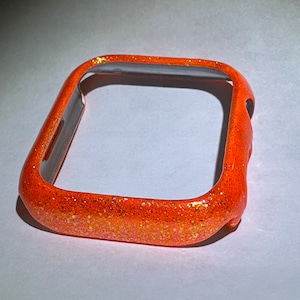 Apple Watch Custom Case Bumper Series 3/4/5/6/7/SE/8/9 Neon Orange Sparkle ****NEW Series 10*****
