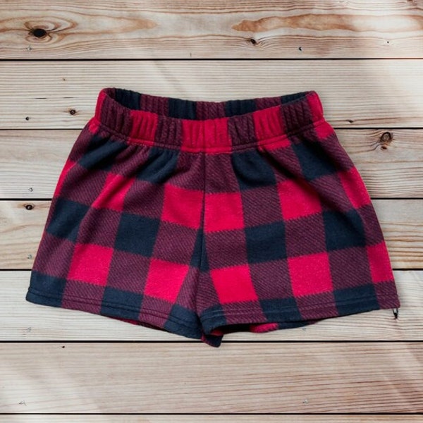 Buffalo Plaid Fleece Shorts for Girls, Boxer Shorts, Fuzzy Winter Shorts for Toddlers, Birthday Gift for Teenage Girl, Mom Gift for Tweens,