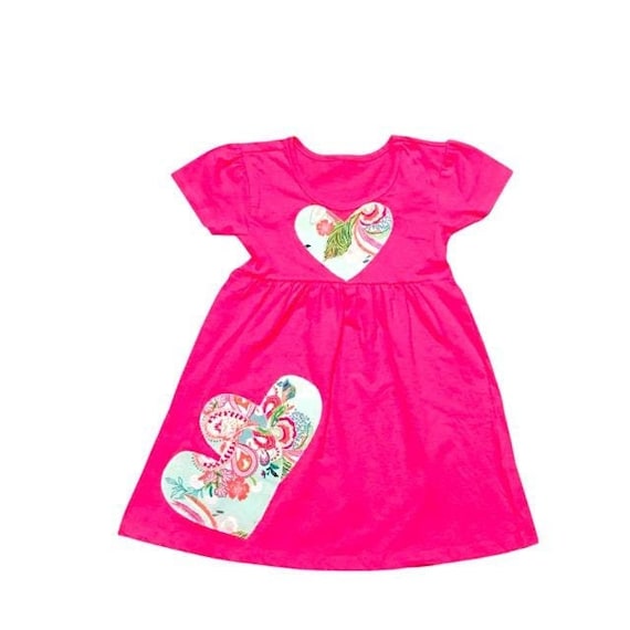 Girls Cotton Short Sleeve Dresses, Casual Dresses, Hearts Dress, 3T Summer Dress for Girls, Birthday Gift from Grandma, Mom Gift to Daughter