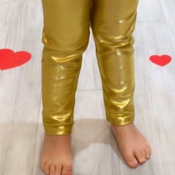 Gold Metallic Legging for Girl, 1st Bday Party Pant Baby, Birthday Gift for Granddaughter, Shiny Pant for Toddler, Clothes for Tween, Lame