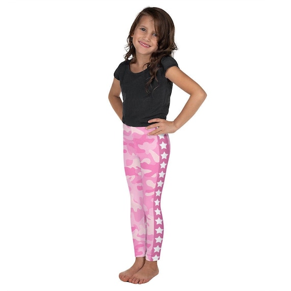 Youth Pink Camouflage Leggings, Girls Leggings, Printed Leggings