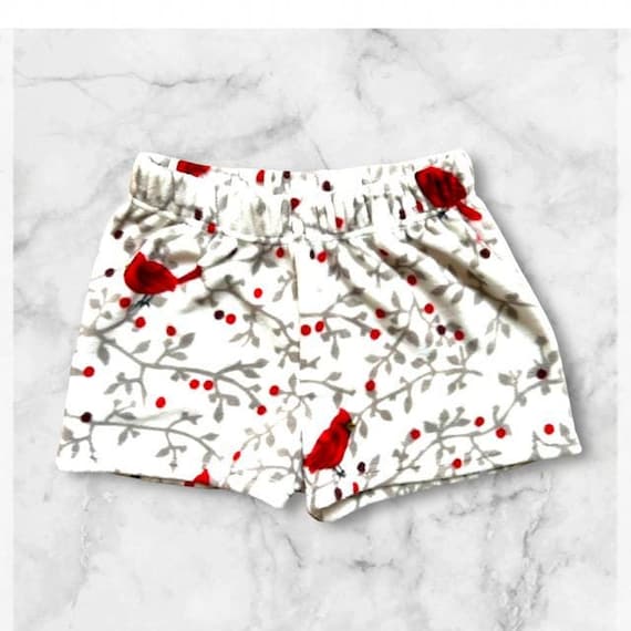 Christmas PJ Short Women, Fleece Shorts, Lounging Clothes, Cardinal Gift  for Wife from Husband, Comfy Sleepwear, Gift for Mom from Daughter