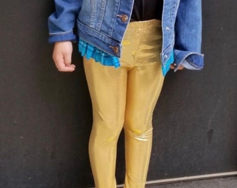 Gold Metallic Leggings für Mädchen, ersten Geburtstagskleidung, Hosen für Kleinkinder, Geburtstagsgeschenk für Enkelin, Kleidung für Tween Girls, glänzend