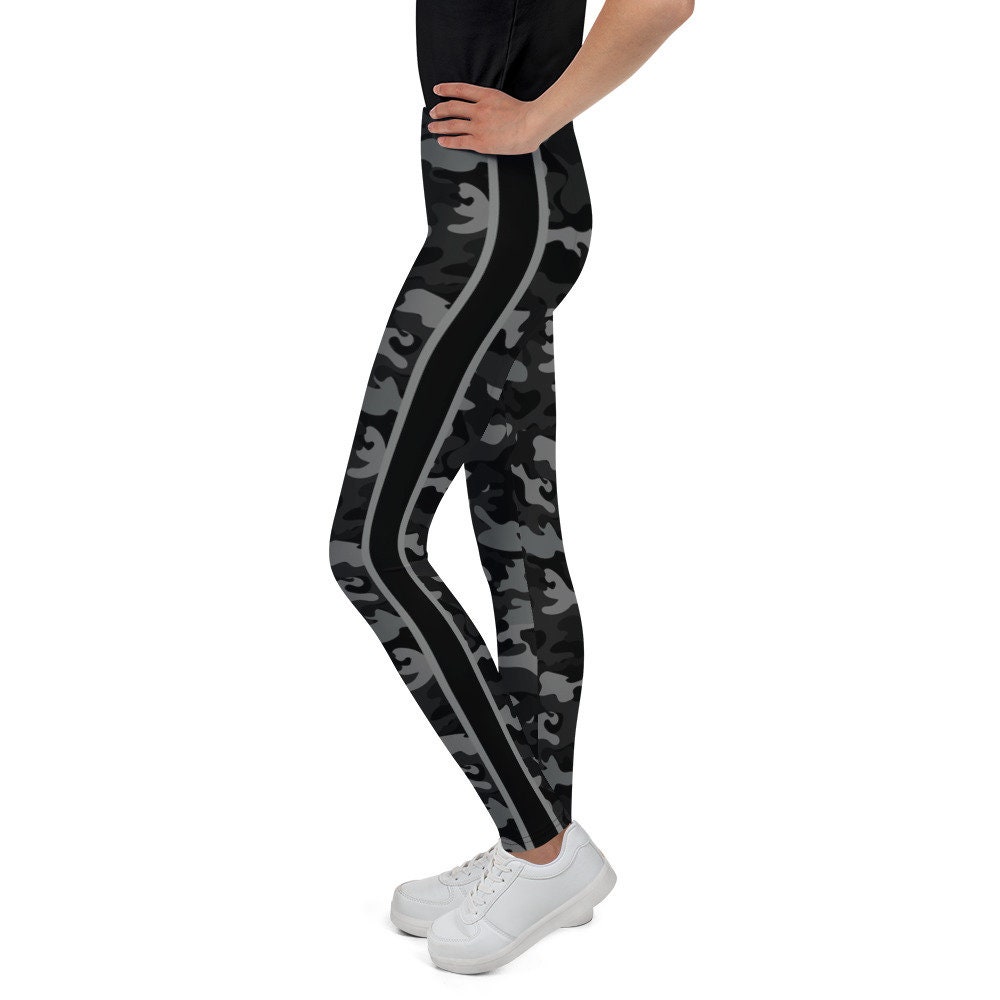 Youth Leggings Black and Gray Camo 