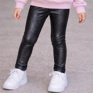 Black Textured Faux Leather Legging, Toddler Clothes, Vegan Pant Baby Girl, Goth Grunge Clothes for Tweens, Birthday Gift for Granddaughter