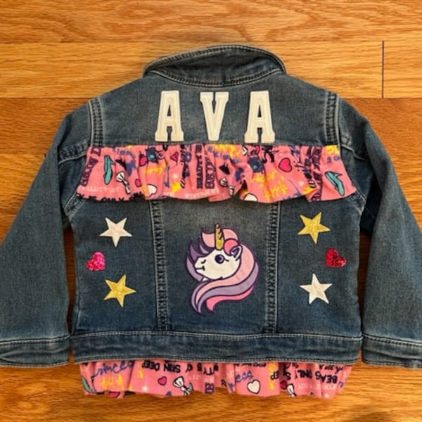 Personalized Jean Jacket Baby, Unicorn Jacket, Birthday Gift for Granddaughter, Custom Baby Clothes, 18 Month Girl Clothes, Christmas Gift