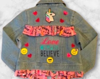 Toddler Personalized Jean Jacket, Custom Gift for Girls, Customized 2t Jacket, Minnie Jacket, Birthday Gift for Girls, Fall Denim Jacket