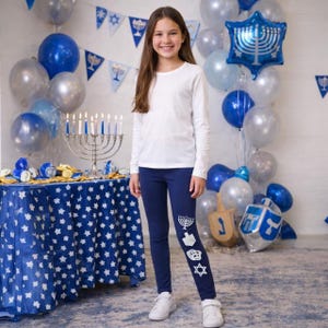 Hanukkah Leggings for Girls, Custom Hanukkah Gift Toddler, Glitter Leggings, Bubbe Gift for Granddaughter, Jewish Holiday Clothes for Tween
