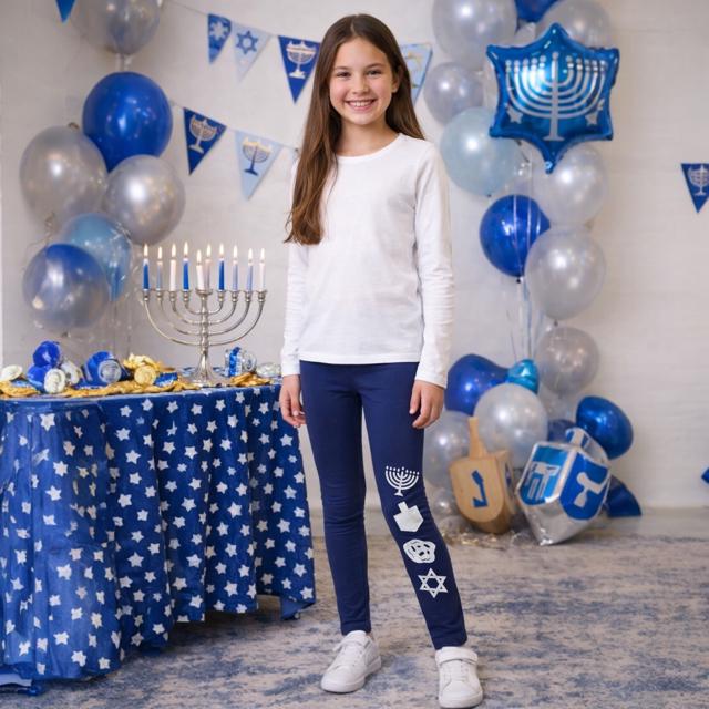 Hanukkah Leggings for Girls, Custom Hanukkah Gift Toddler, Glitter Leggings, Bubbe Gift for Granddaughter, Jewish Holiday Clothes for Tween
