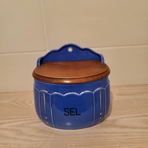 Ceramic salt box with wooden lid