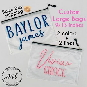 GROSSE Namens-Reißverschlusstasche, personalisierte Pool-Tasche, Windeltasche, Bikini-Tasche, Name Pool-Tasche, nasse trockene Pool-Beutel, Strandtasche, wasserfeste Tasche