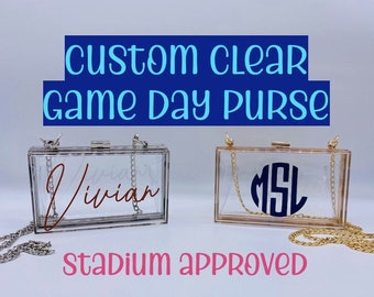 Clear Game Day Purse Custom Acrylic Clutch Custom Clear Stadium Purse College Football Purse Monogram Stadium Bag Designs by Morgan Leigh