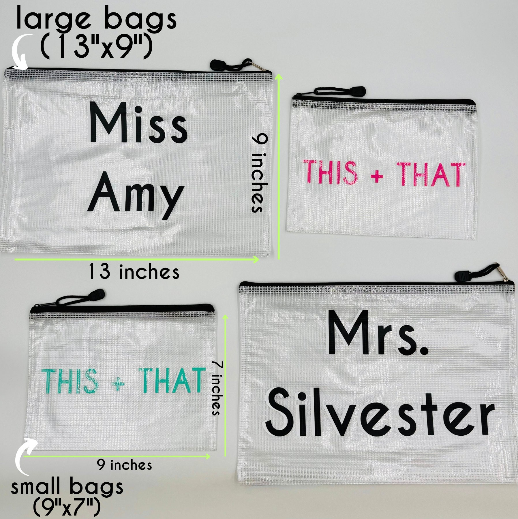 Personalized Name Mesh Zipper Pouch Bags classroom organization and storage A4 Size Board Game Storage Zipper Bags for Organizing, Plastic Zipper Pouch Puzzle Storage
