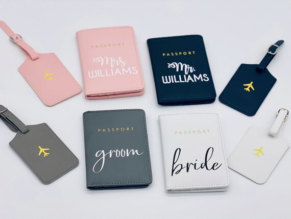 Cute Passport cover for Women Men Bride Groom Travel Wedding Gift