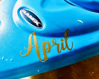 Kayak Vinyl Decal Stickers | Personalized Kayak Decal | Custom Canoe Decals | Custom Name Stickers Designs by Morgan Leigh Morgan Arledge