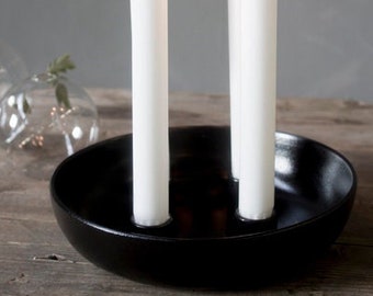 Quadruple candlestick, candle bowl with 4 holders, black, for four candles