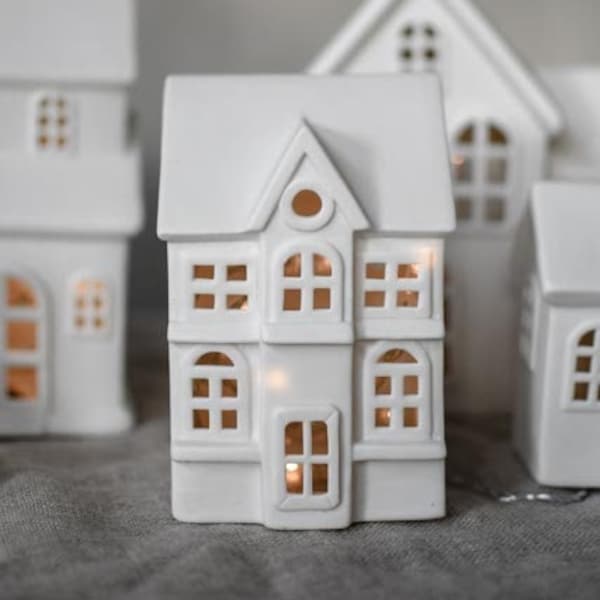 Candle house no. 1, Advent house, Christmas candle house, Christmas candlestick, ceramic, white