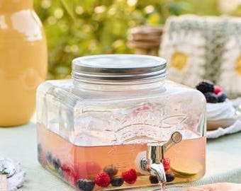 Beverage dispenser, glass container, water dispenser, square, metal lid, flat 3.6 l