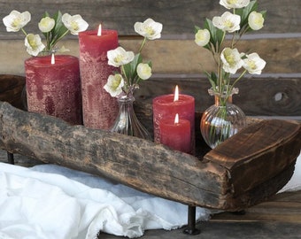 Pillar candle, candle, rustic candle, 25 cm high, red, dark red