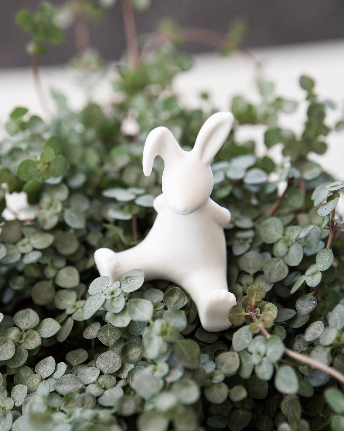 Ceramic rabbit, sitting rabbit with floppy ears, Easter bunny, ceramic, white