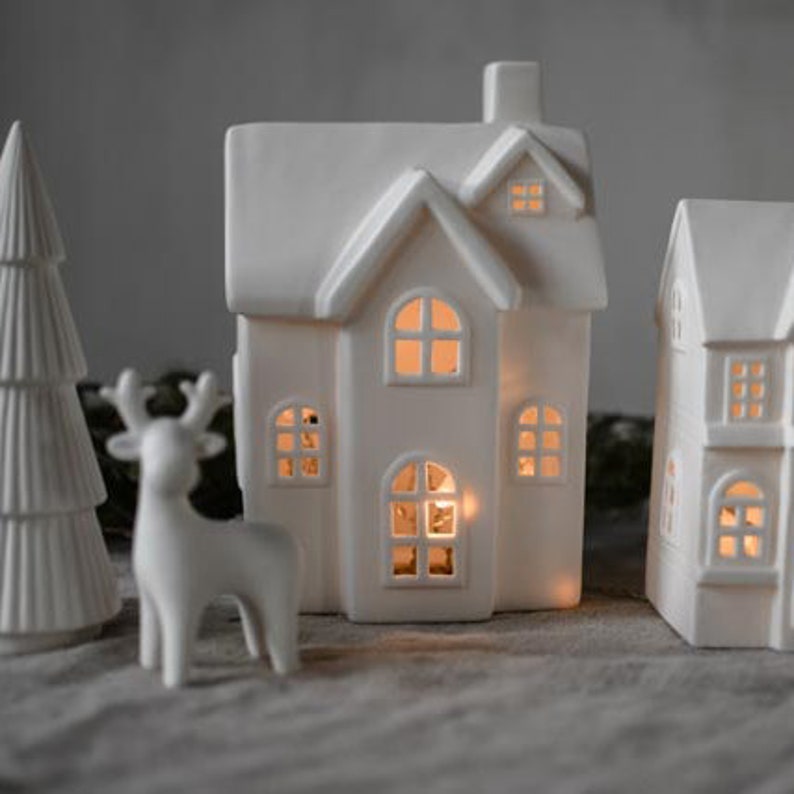 Christmas decorating ideas with white ceramic houses