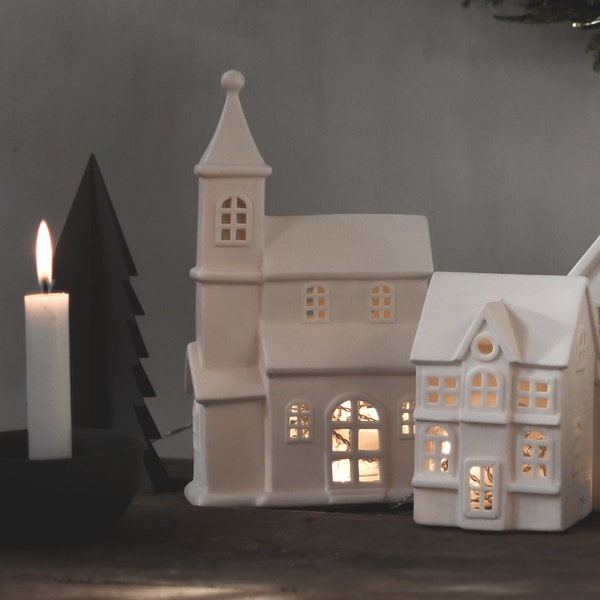 Candle house no. 9, Advent house, Christmas candle house, Christmas candlestick, ceramic, white