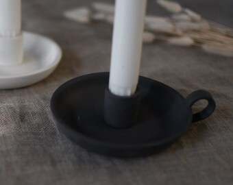 Candle holder, candlestick, chamber candlestick, ceramic, dark gray