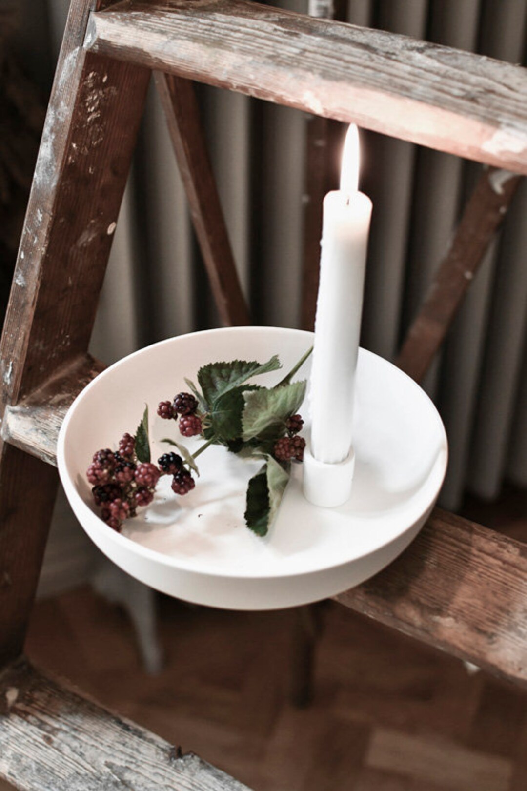 Candle Holder Candlestick Candle Bowl White Large Size Etsy