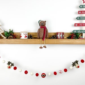Christmas Garland - Christmas Felt Ball Bunting - Festive Pom Pom Banner - Xmas Decorations - Reindeer Santa Mantle Shelf Decor