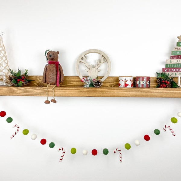 Christmas Garland - Candy Cane Garland - Felt Ball Bunting - Festive Pom Pom Banner - Xmas Decoration - Mantle Shelf Decor