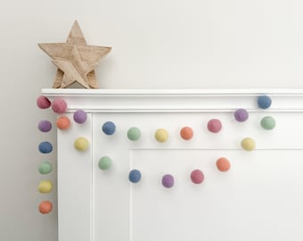 Pastel Rainbow Garland - Pom Pom Garland - Nursery Decor - Baby Shower Gift - Party Decoration - Playroom - Kids Room - Shelf Decor
